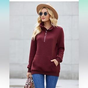 Quilted Sweatshirts Quarter Zip Pullover Long Sleeve with Kangaroo Pocket